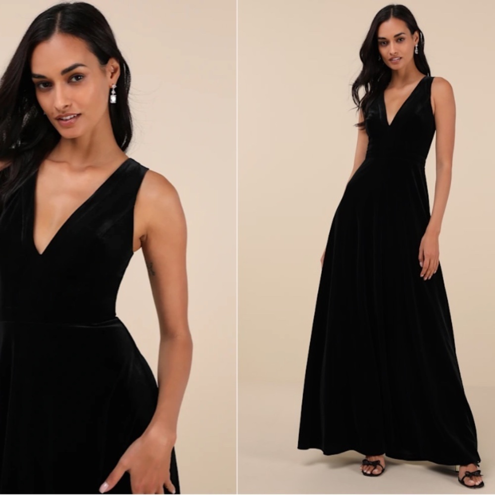 LULU's Prom Wedding Sexy Sophisticated Romantic Elegant Holiday FlowyVelvet Maxi